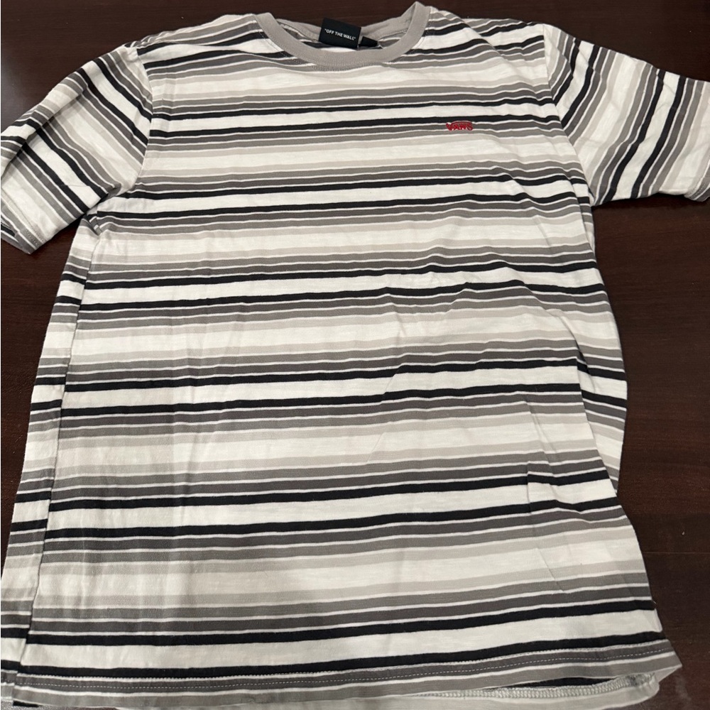 Vans Boy’s Striped Crew Tee - Black/Gray/White - XL